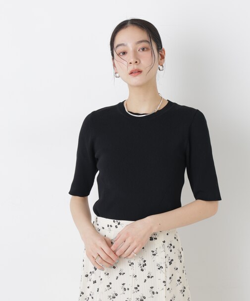 ウォッシャブルハイツイスト五分袖リブニット