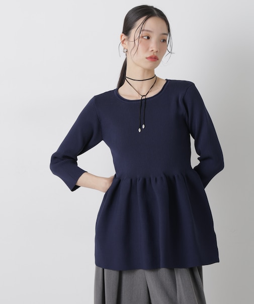 洗濯機洗い可スポンディッシュニットペプラムシルエットトップス