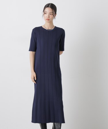 洗濯機洗い可スポンディッシュニットランダムリブワンピース