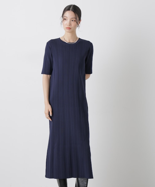 洗濯機洗い可スポンディッシュニットランダムリブワンピース