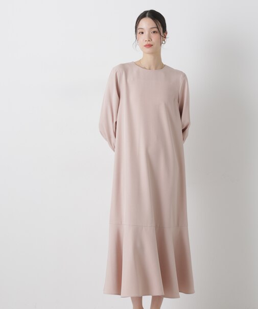 ヘムフレアクルミボタンスリーブワンピース