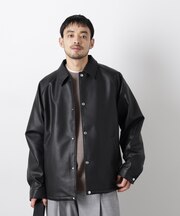 フェイクレザーリラックスコーチジャケット