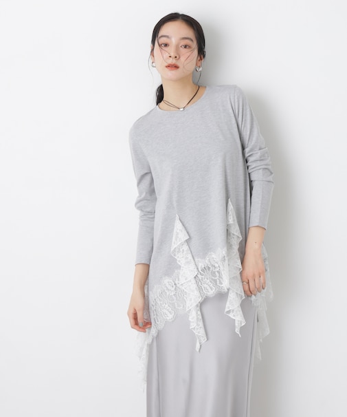 レースラッフルヘムカットトップス