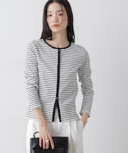 前後2wayスパンテレコカットボーダークルーカーディガン