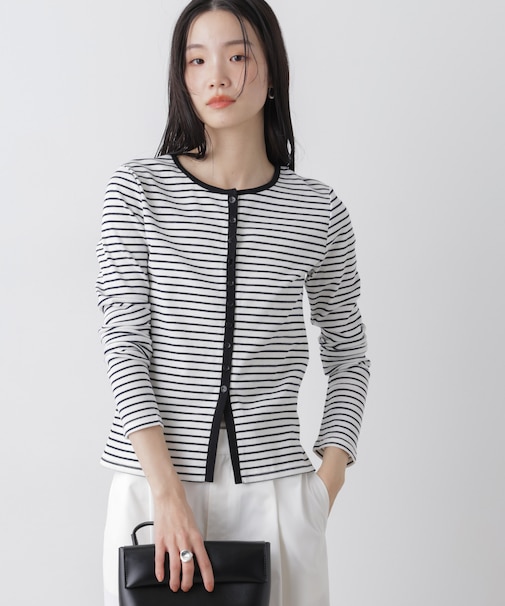 前後2wayスパンテレコカットボーダークルーカーディガン