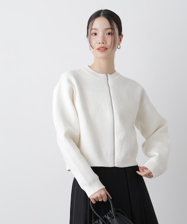 梨地ダブルフェイスジップアップニット