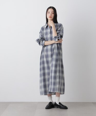 オンブレーツイルチェックシャツワンピース