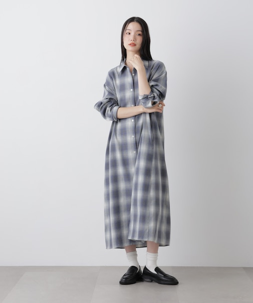 オンブレーツイルチェックシャツワンピース