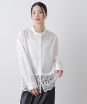 スカラレースコンビスタンドカラーシャツ