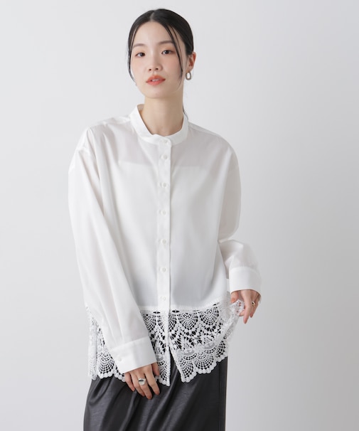 スカラレースコンビスタンドカラーシャツ