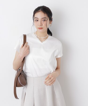 DressT／シルケットスムースVネックソフトドルマンTシャツ