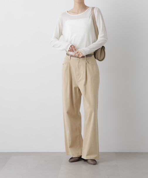 コットンツイルタックワイドパンツ