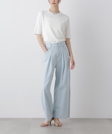 コットンツイルタックワイドパンツ