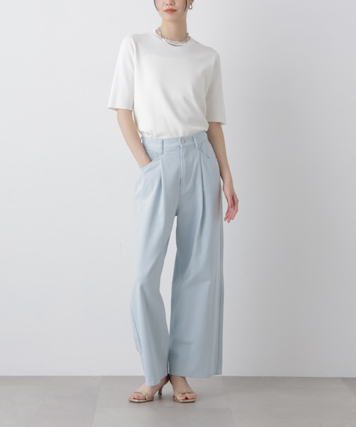 コットンツイルタックワイドパンツ
