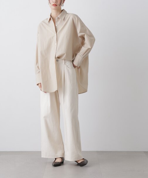 コットンツイルタックワイドパンツ