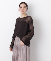 リネン混テープヤーンメッシュワイドニット