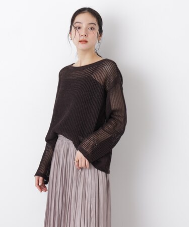 リネン混テープヤーンメッシュワイドニット