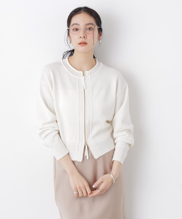 リネン混テープヤーンジップニットカーディガン