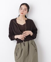 リネン混テープヤーンジップニットカーディガン