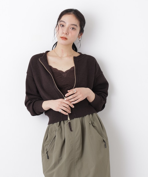 リネン混テープヤーンジップニットカーディガン