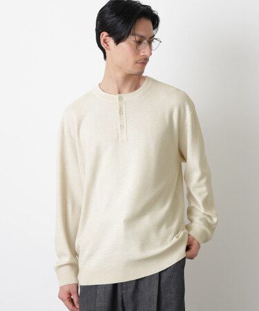 テクスチャーヘンリーネックニット