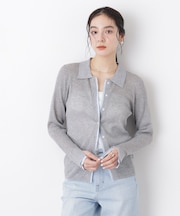 バイカラーシアーリブ衿付きカーディガン