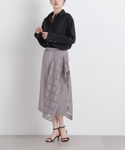 スクエアヘム刺繍レース切り替えスカート