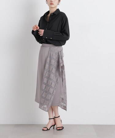 スクエアヘム刺繍レース切り替えスカート