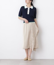 スクエアヘム刺繍レース切り替えスカート