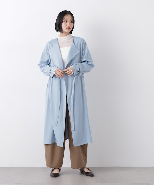 SHIPS any:〈洗濯機可能〉スタンドカラー ドロスト ギャザー ロング