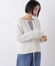 透かし柄ペプラムニットカーディガン