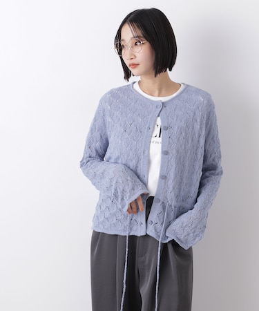 透かし柄ペプラムニットカーディガン