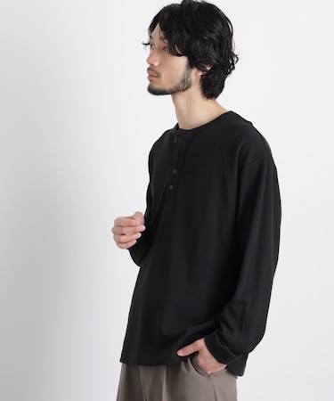 「ASSEMBLANC」 ドロップニードルリブ ヘンリーネック