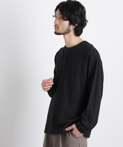 「ASSEMBLANC」 ドロップニードルリブ ヘンリーネック