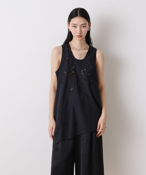 「STEVELOUR」フラワー刺繍アシメタンクトップ