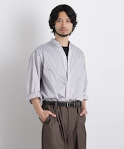 「OtoNANO」大人のワイドシャツバンドカラー ストライプ長袖