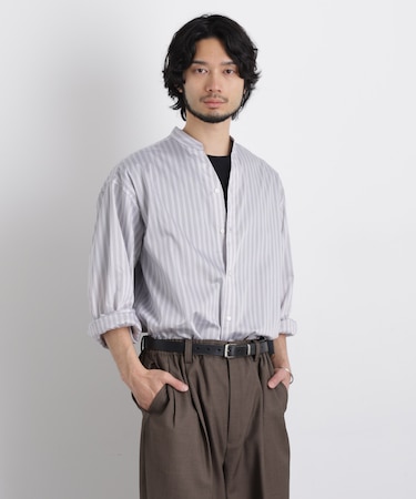 「OtoNANO」大人のワイドシャツバンドカラー ストライプ長袖