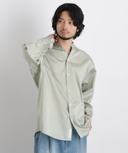 「OtoNANO」大人のワイドシャツバンドカラー ストライプ長袖