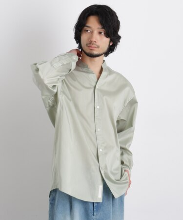 「OtoNANO」大人のワイドシャツバンドカラー ストライプ長袖