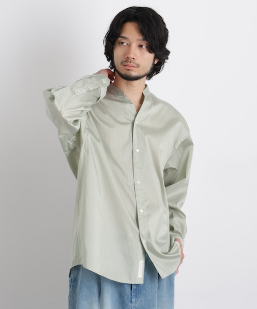 「OtoNANO」大人のワイドシャツバンドカラー ストライプ長袖