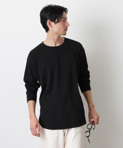 ミニワッフルクルーネックTシャツ 長袖