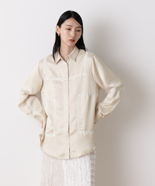 「STEVELOUR」サテンレーストリミングブラウス(セットアップ可)