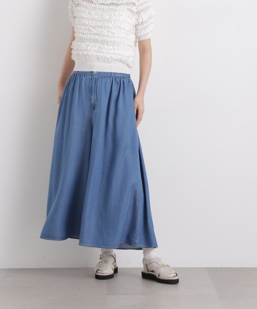 テンセルデニムギャザーワイドパンツ(セットアップ可)