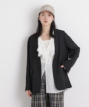 リネンライクツイルラペルレスジャケット