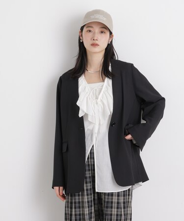 リネンライクツイルラペルレスジャケット