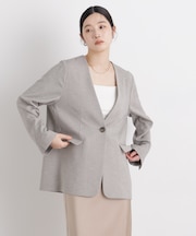 リネンライクツイルラペルレスジャケット