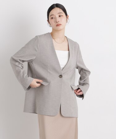 リネンライクツイルラペルレスジャケット