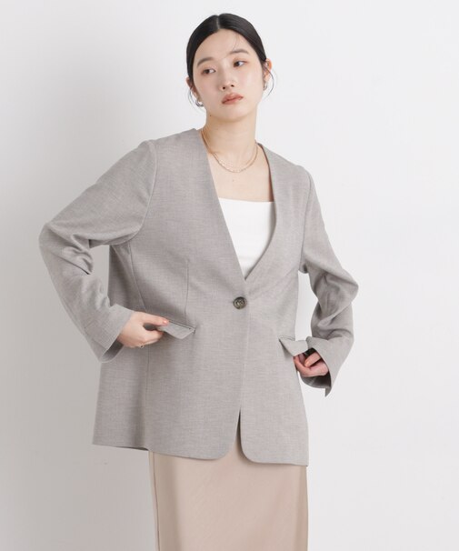 リネンライクツイルラペルレスジャケット