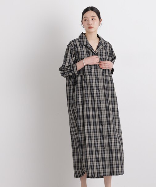チェックポケットワイドシャツワンピース