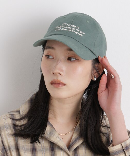 刺繍入りリネン混キャップ